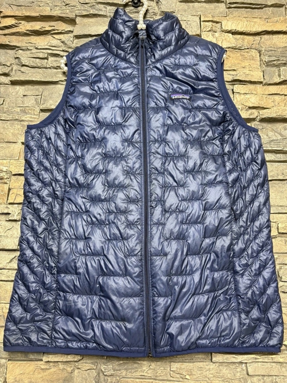 Patagonia Women’s Micro Puff Vest Sz L Blue Full Zip 84090 Quilted Nice!